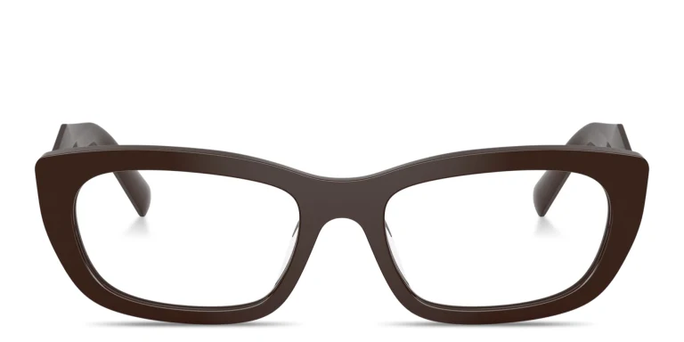 Shop PRADA Engraved Logo Irregular Eyeglasses in Brown online.