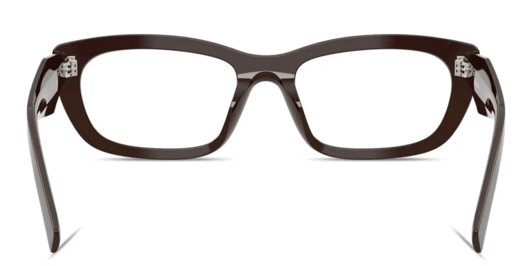 Shop PRADA Engraved Logo Irregular Eyeglasses in Brown online.