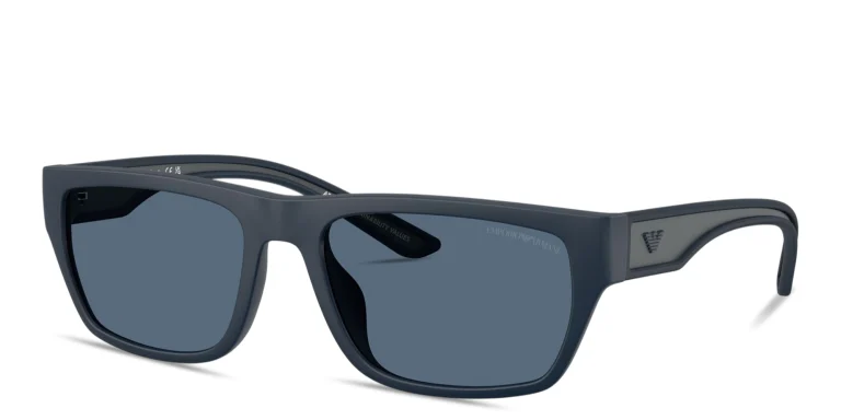 Shop Emporio Armani Embossed Logo Pillow Sunglasses in Blue online.