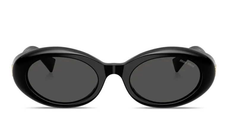 Shop MIU MIU Vertical Logo Oval Sunglasses in Black online.