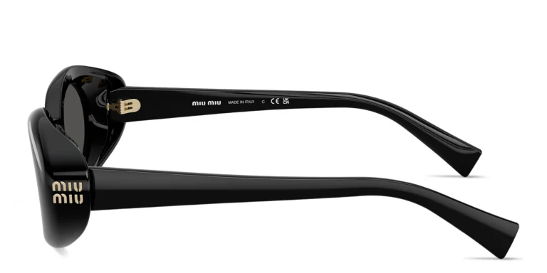 Shop MIU MIU Vertical Logo Oval Sunglasses in Black online.