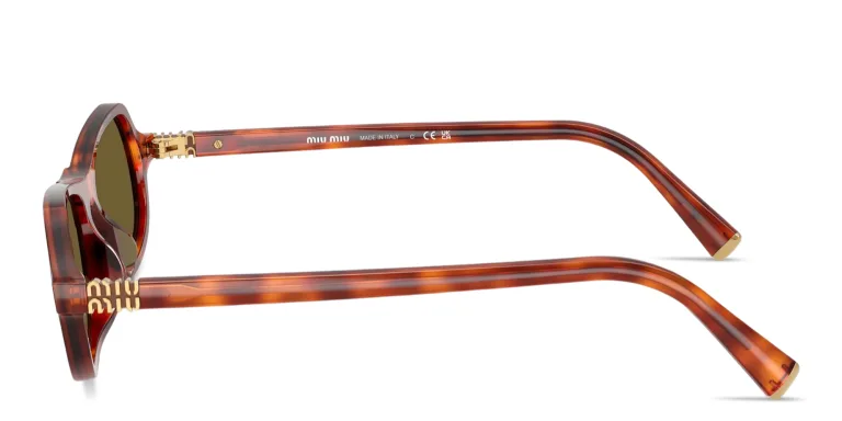 Shop MIU MIU Vertical Logo Irregular Sunglasses in Brown online.