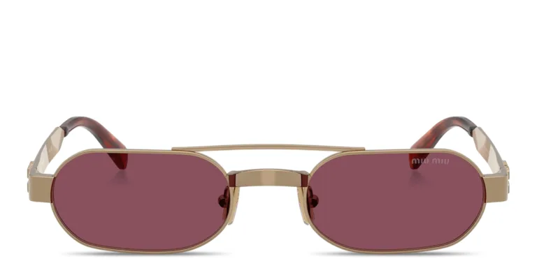 Shop MIU MIU Vertical Logo Oval Sunglasses in yellow online.