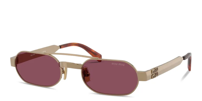 Shop MIU MIU Vertical Logo Oval Sunglasses in yellow online.