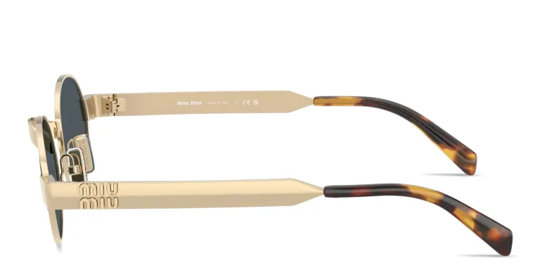 Shop MIU MIU Vertical Logo Oval Sunglasses in Gold online.