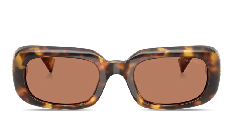 Shop MIU MIU Vertical Logo Rectangle Sunglasses in Havana online.