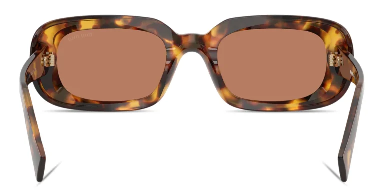 Shop MIU MIU Vertical Logo Rectangle Sunglasses in Havana online.