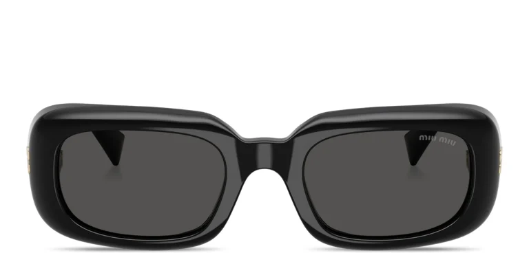 Shop MIU MIU Vertical Logo Rectangle Sunglasses in Black online.