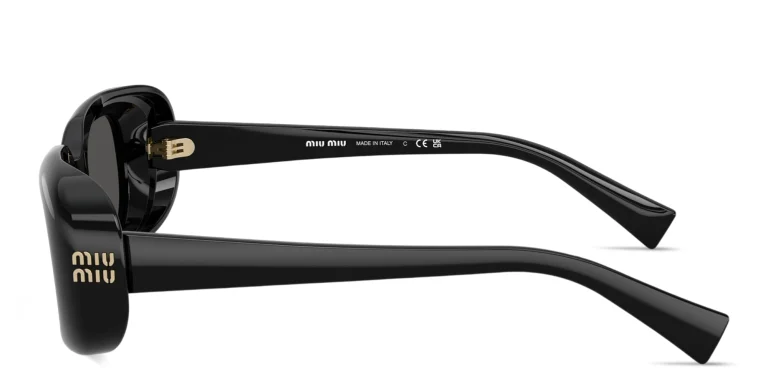 Shop MIU MIU Vertical Logo Rectangle Sunglasses in Black online.