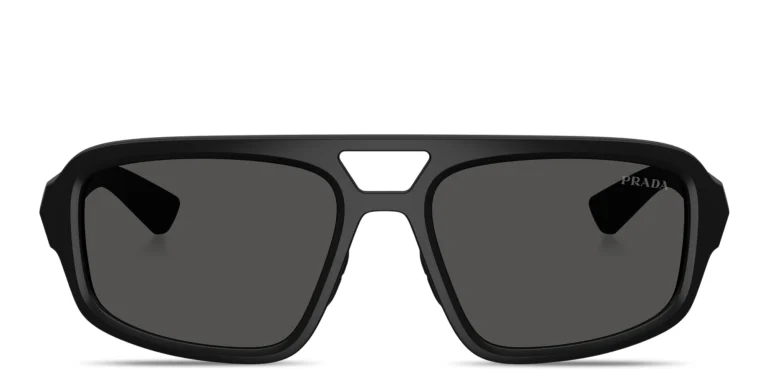 Shop Prada Linea Rossa Logo Signature Irregular Sunglasses in Black online.