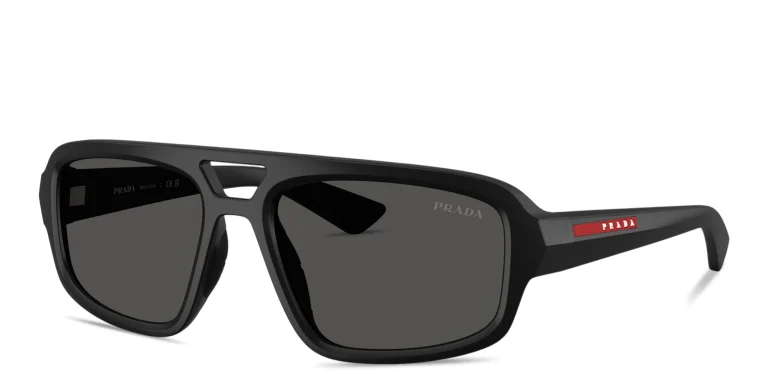 Shop Prada Linea Rossa Logo Signature Irregular Sunglasses in Black online.