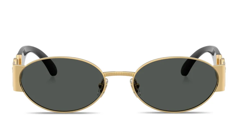 Shop VERSACE Medusa Oval Sunglasses in Gold online.
