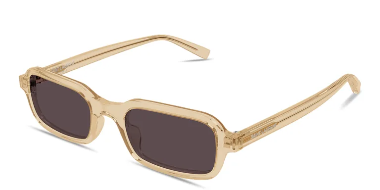 Shop SAINT LAURENT Logo Signature Rectangle Sunglasses in Yellow online.
