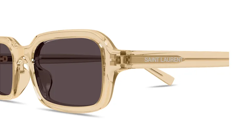 Shop SAINT LAURENT Logo Signature Rectangle Sunglasses in Yellow online.