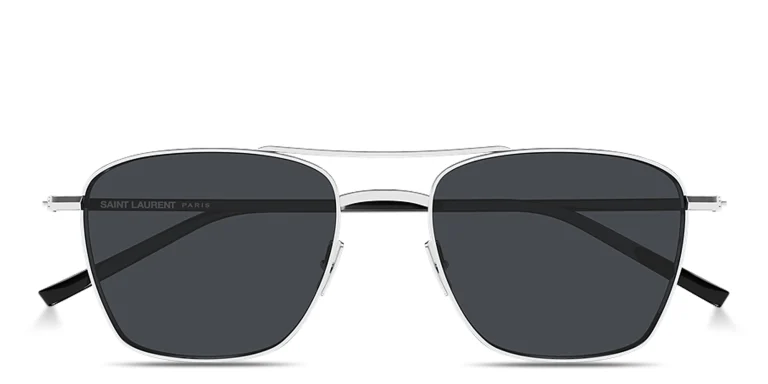 Shop SAINT LAURENT Logo Signature Unisex Pilot Sunglasses in Silver online.