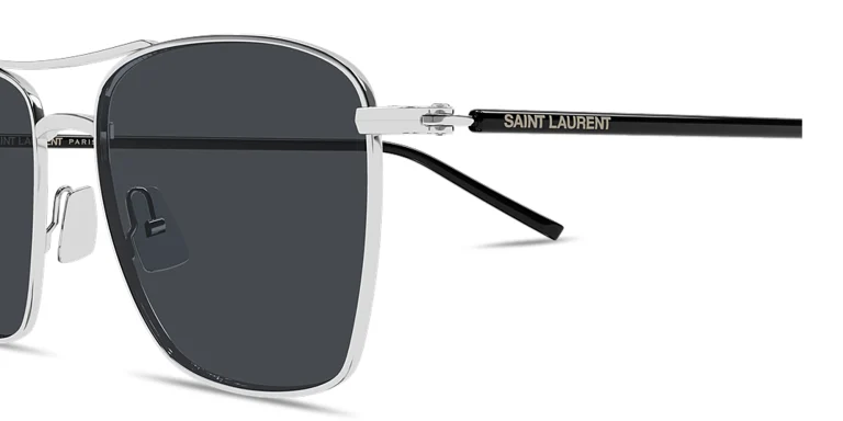 Shop SAINT LAURENT Logo Signature Unisex Pilot Sunglasses in Silver online.
