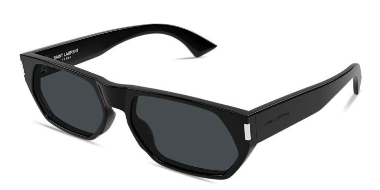Shop SAINT LAURENT Logo Signature Irregular Sunglasses in Black online.