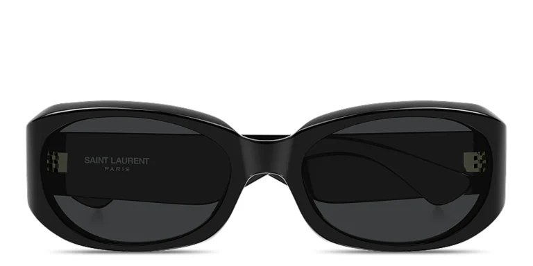 Shop SAINT LAURENT Logo Signature Oval Sunglasses in Black online.
