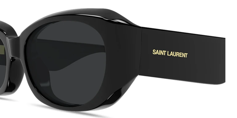 Shop SAINT LAURENT Logo Signature Oval Sunglasses in Black online.