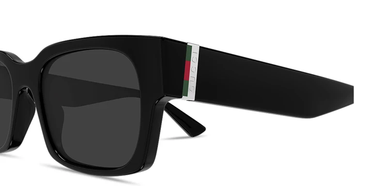 Shop GUCCI Web Rectangle Sunglasses in Black online.