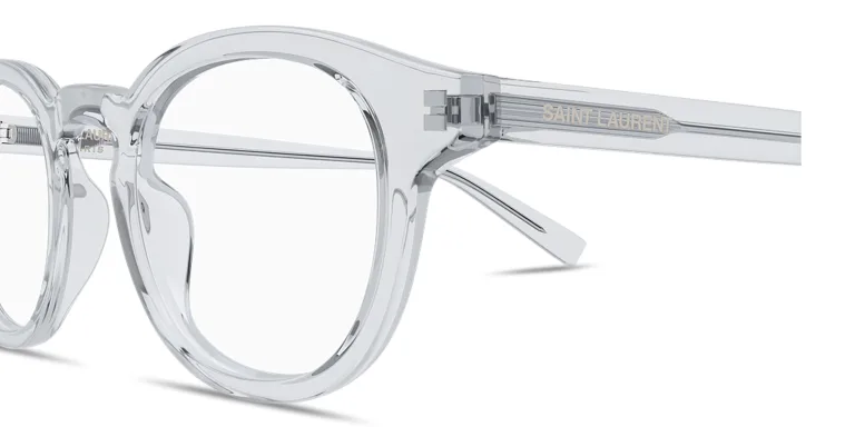 Shop SAINT LAURENT Logo Signature Round Eyeglasses in Grey online.