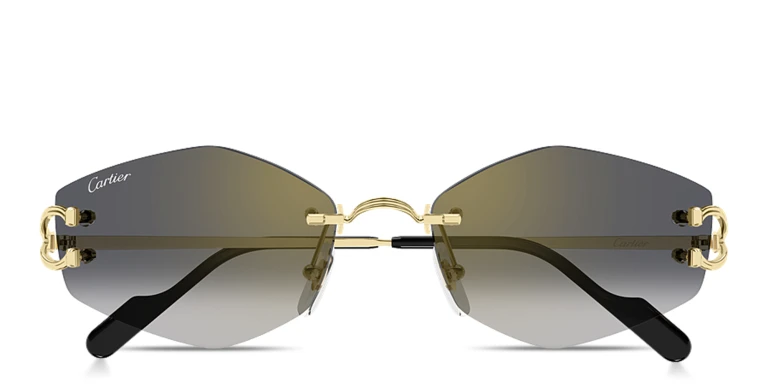 Shop Cartier Décor C de Cartier Unisex Rimless Irregular Sunglasses in Gold online.