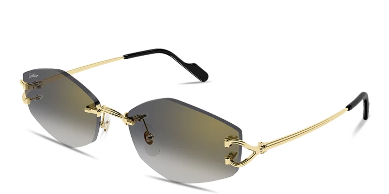 Shop Cartier Décor C de Cartier Unisex Rimless Irregular Sunglasses in Gold online.