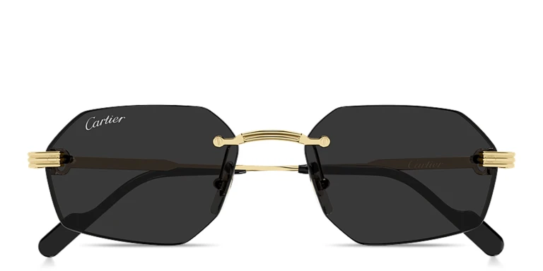 Shop Cartier Première de Cartier Rimless Irregular Sunglasses in Gold online.