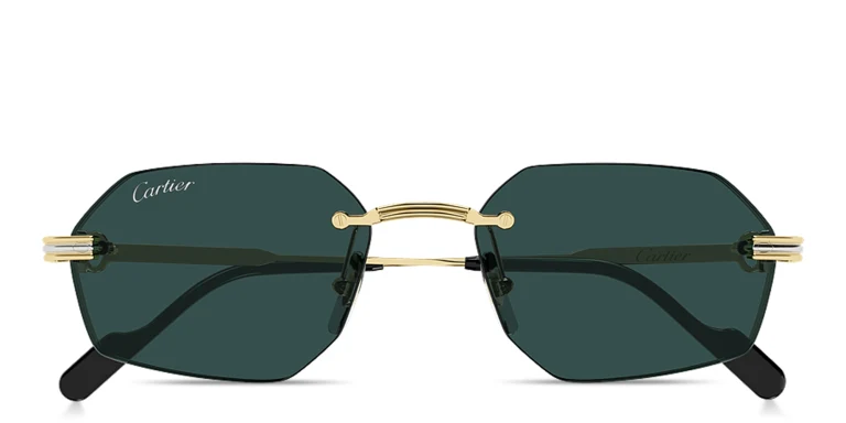 Shop Cartier Première de Cartier Rimless Irregular Sunglasses in Gold online.