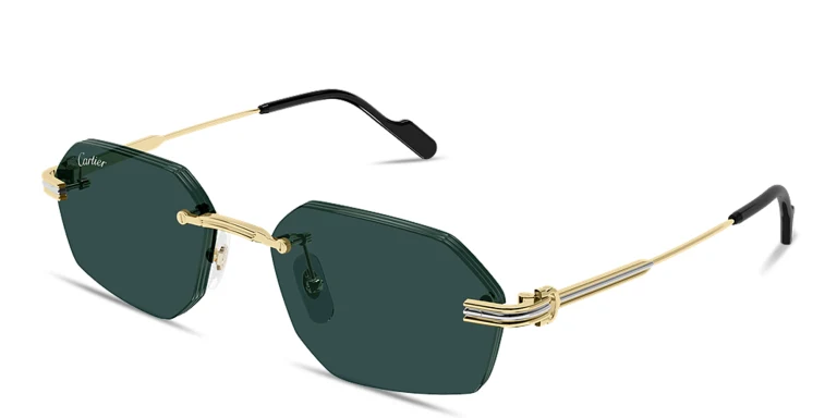 Shop Cartier Première de Cartier Rimless Irregular Sunglasses in Gold online.