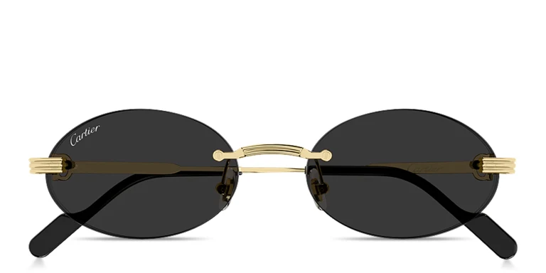 Shop Cartier Première de Cartier Unisex Rimless Oval Sunglasses in Gold online.