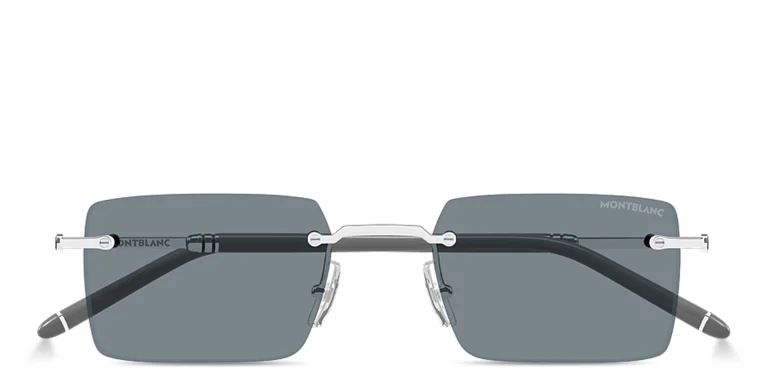 Shop MONTBLANC Meisterstück Rimless Rectangle Sunglasses in Silver online.