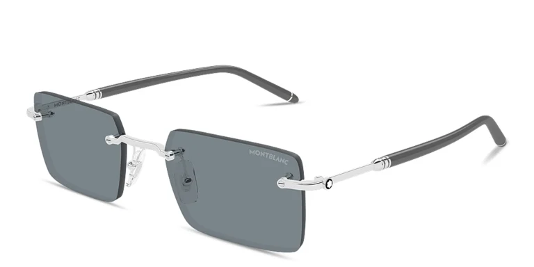 Shop MONTBLANC Meisterstück Rimless Rectangle Sunglasses in Silver online.