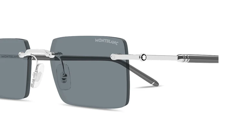 Shop MONTBLANC Meisterstück Rimless Rectangle Sunglasses in Silver online.