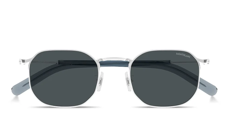 Shop MONTBLANC Snowcap Irregular Sunglasses in Silver online.