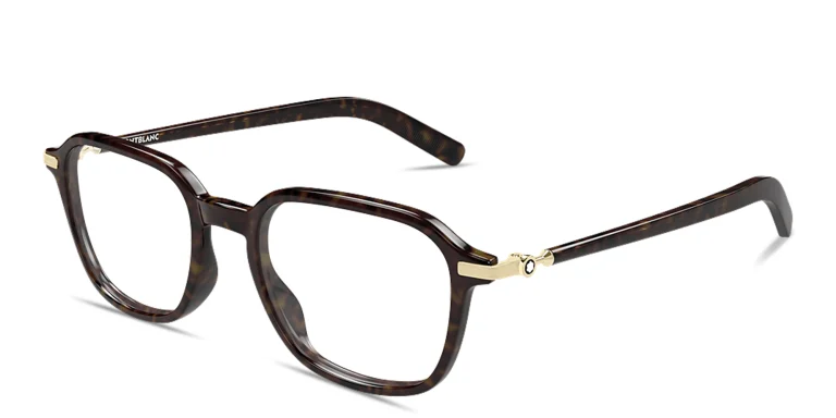 Shop MONTBLANC Snowcap Square Eyeglasses in Havana online.