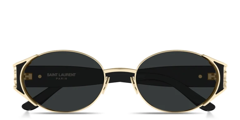 تسوق YSL Logo Oval Sunglasses سان لوران بلون Gold أونلاين.