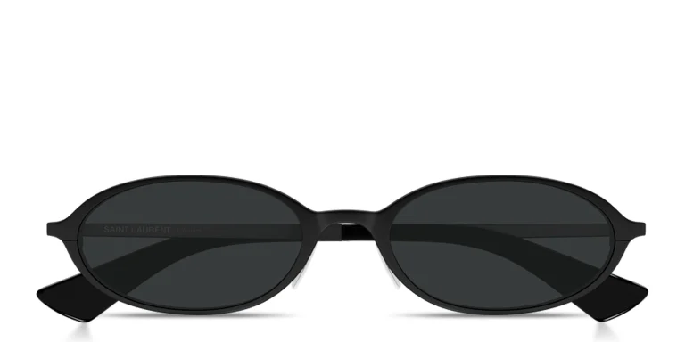 Shop SAINT LAURENT Logo Signature Oval Sunglasses in Black online.