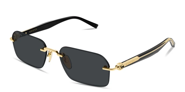 Shop GUCCI Gucci Emblem Rimless Rectangle Sunglasses in Gold online.