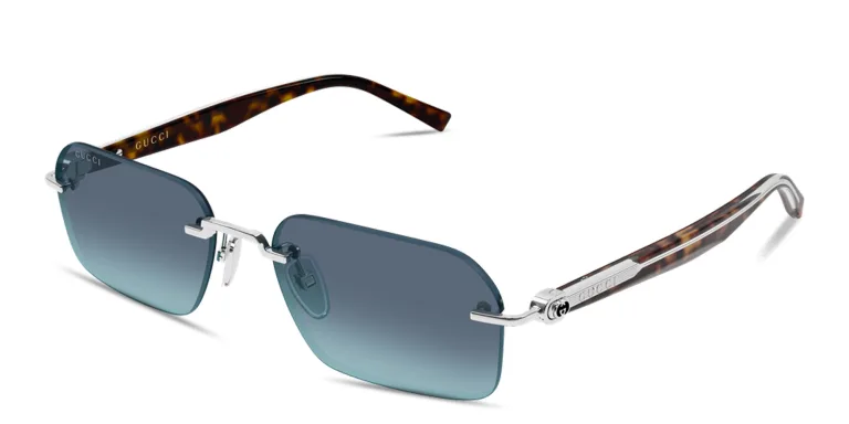 Shop GUCCI Gucci Emblem Rimless Rectangle Sunglasses in Silver online.