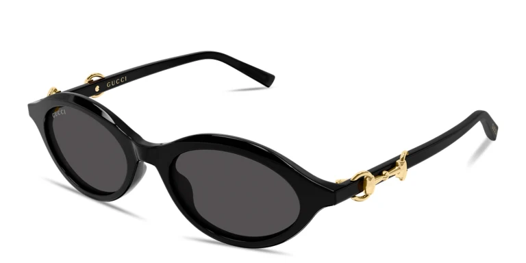 Shop GUCCI Horsebit Oval Sunglasses in Black online.