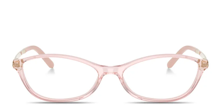 Shop MIU MIU Vertical Logo Wide Oval Eyeglasses in Pink online.