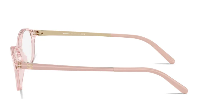Shop MIU MIU Vertical Logo Wide Oval Eyeglasses in Pink online.