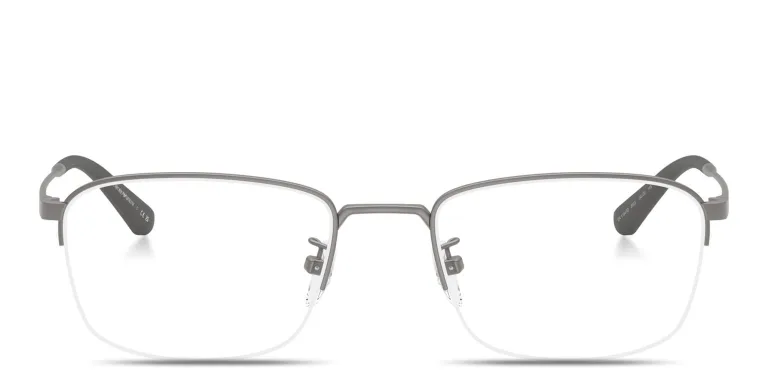 Shop Emporio Armani Engraved Logo Half-Rim Pillow Eyeglasses in Gunmetal online.