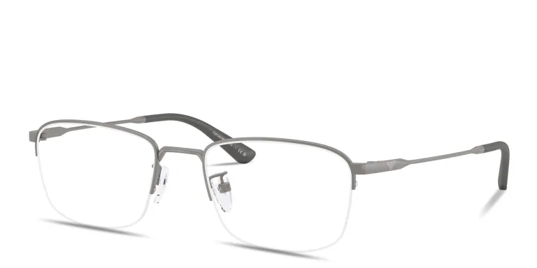 Shop Emporio Armani Engraved Logo Half-Rim Pillow Eyeglasses in Gunmetal online.