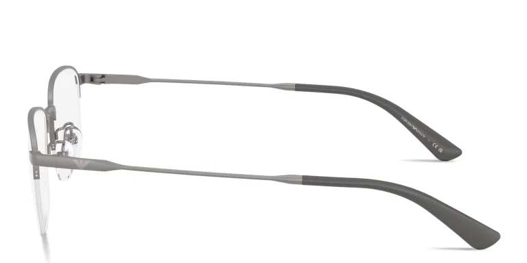 Shop Emporio Armani Engraved Logo Half-Rim Pillow Eyeglasses in Gunmetal online.