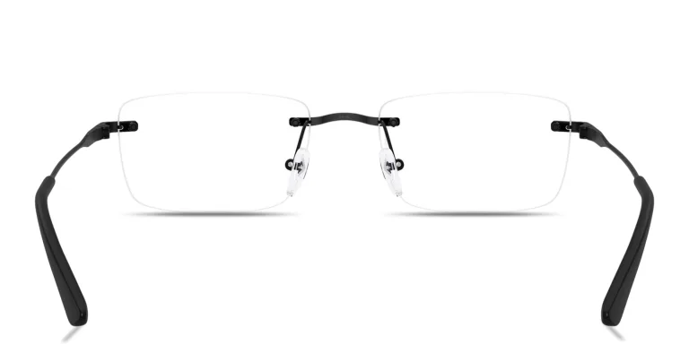 Shop Emporio Armani Engraved Logo Rimless Rectangle Eyeglasses in Black online.