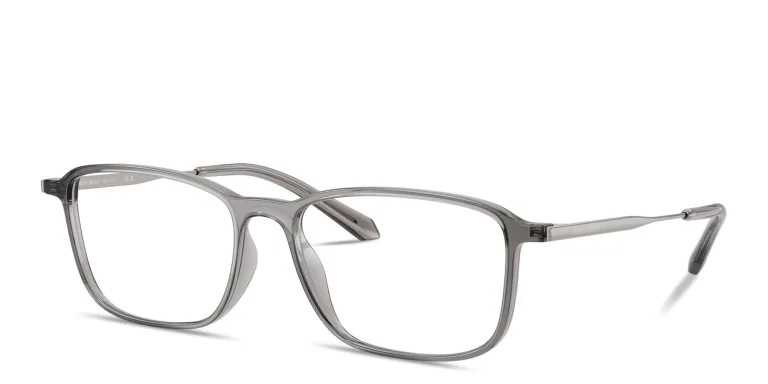 Shop GIORGIO ARMANI Engraved Logo Wide Rectangle Eyeglasses in Grey online.