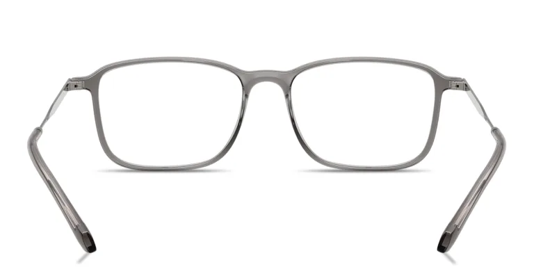 Shop GIORGIO ARMANI Engraved Logo Wide Rectangle Eyeglasses in Grey online.