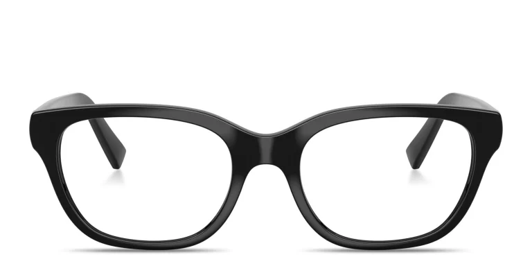 Shop MIU MIU Vertical Logo Square Eyeglasses in Black online.